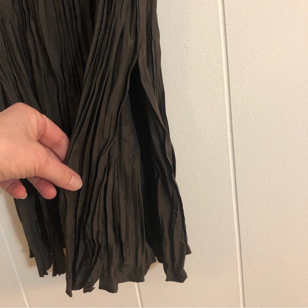 Eileen Fisher Crushed Silk-Plissa Long Tank With Side Slits Espresso XXS - Picture 4 of 6